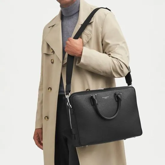 Mount Street Leather Laptop Briefcase Bag Black Pebble MenWomen Aspinal Of London Business Essentials