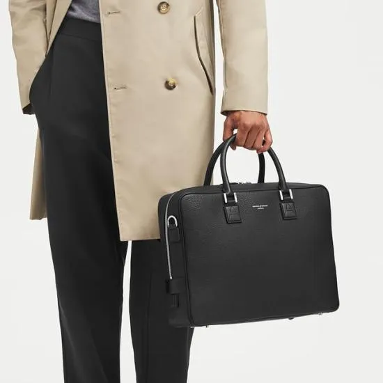 Mount Street Leather Laptop Briefcase Bag Black Pebble MenWomen Aspinal Of London Business Essentials