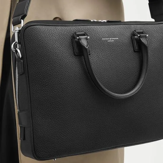 Mount Street Leather Laptop Briefcase Bag Black Pebble MenWomen Aspinal Of London Business Essentials