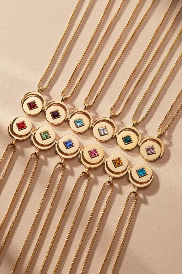Necklaces Women Alex And Ani October Birthstone And Flower Flip Charm Necklace Stainless Steel Gold