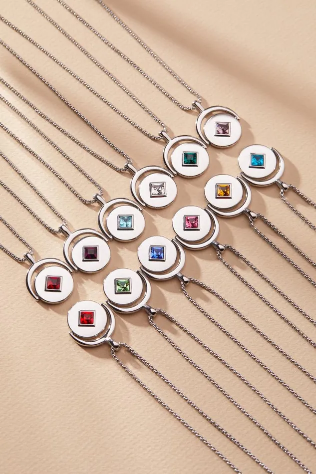 Necklaces Women Alex And Ani September Birthstone And Flower Flip Charm Necklace Stainless Steel Silver