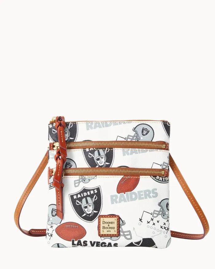 NFL Raiders North South Triple Zip Crossbody Raiders Women Dooney and Bourke Crossbodies NFL Raiders North South Triple Zip Crossbody Raiders Women Dooney and Bourke Crossbodies