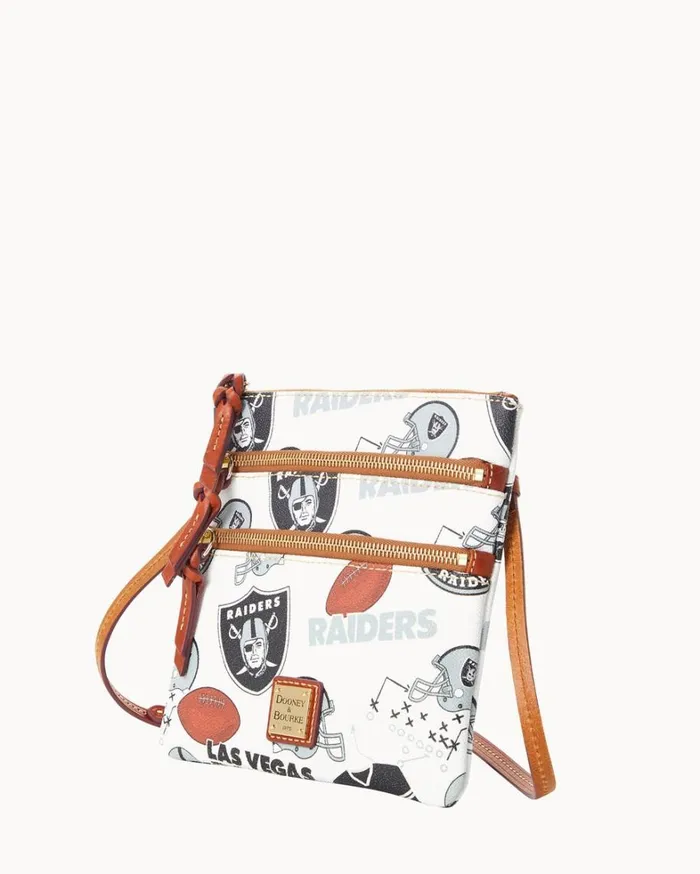 NFL Raiders North South Triple Zip Crossbody Raiders Women Dooney and Bourke Crossbodies NFL Raiders North South Triple Zip Crossbody Raiders Women Dooney and Bourke Crossbodies
