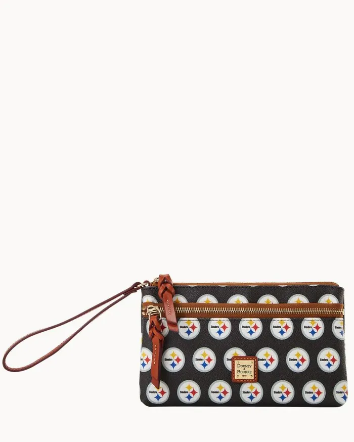 NFL Steelers Double Zip Wristlet Steelers Women Dooney and Bourke Wallets