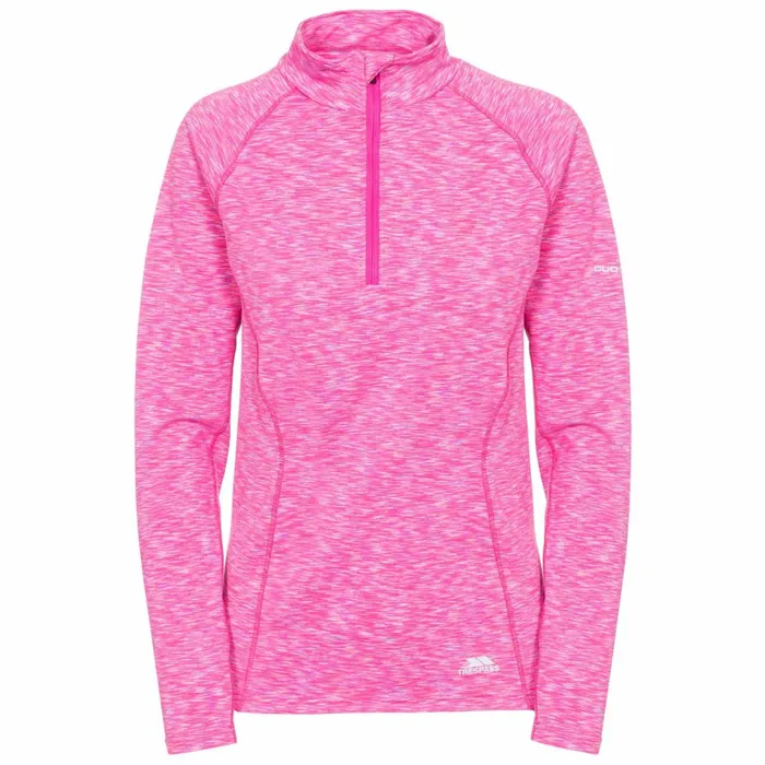 Olina 12 Zip Long Sleeve Active Top Pink Glow Marl Women Trespass Gym and Sports Tops