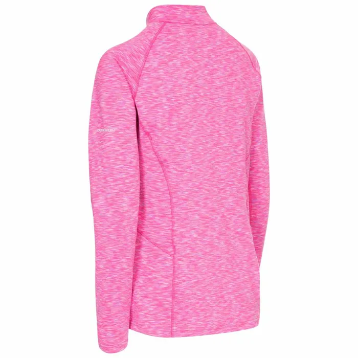 Olina 12 Zip Long Sleeve Active Top Pink Glow Marl Women Trespass Gym and Sports Tops Olina 12 Zip Long Sleeve Active Top Pink Glow Marl Women Trespass Gym and Sports Tops