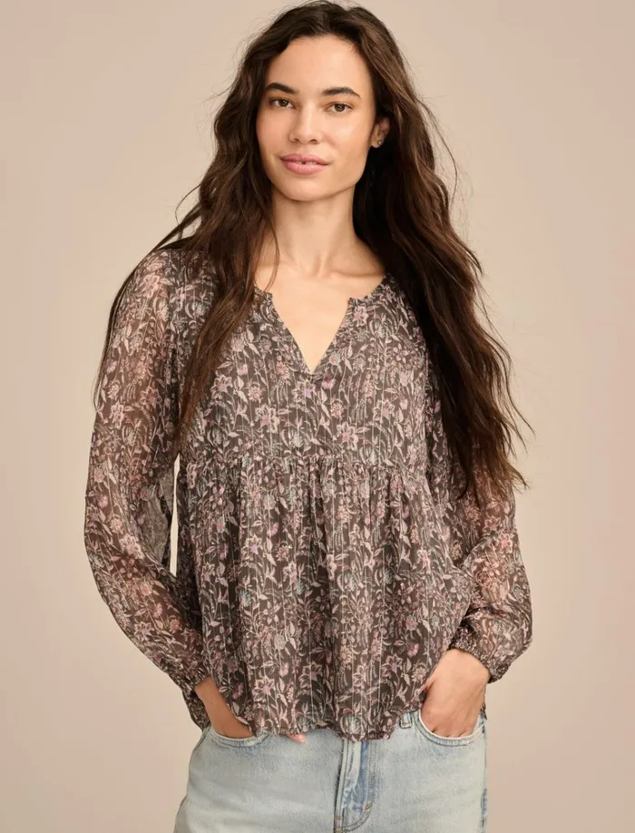 Open Neck Printed Peasant Top Raven Multi Women Lucky Brand Blouses