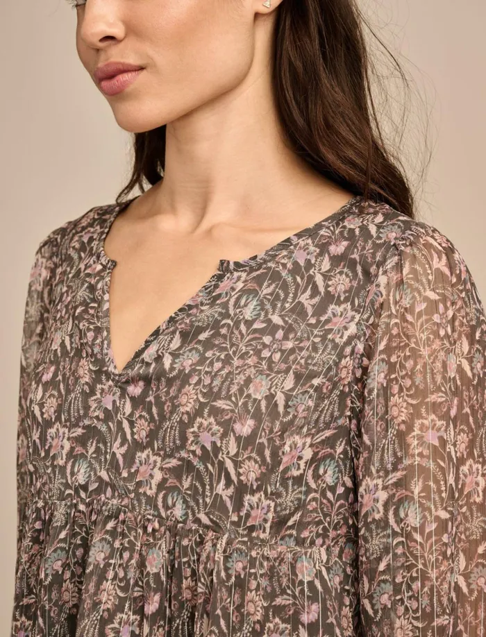 Open Neck Printed Peasant Top Raven Multi Women Lucky Brand Blouses
