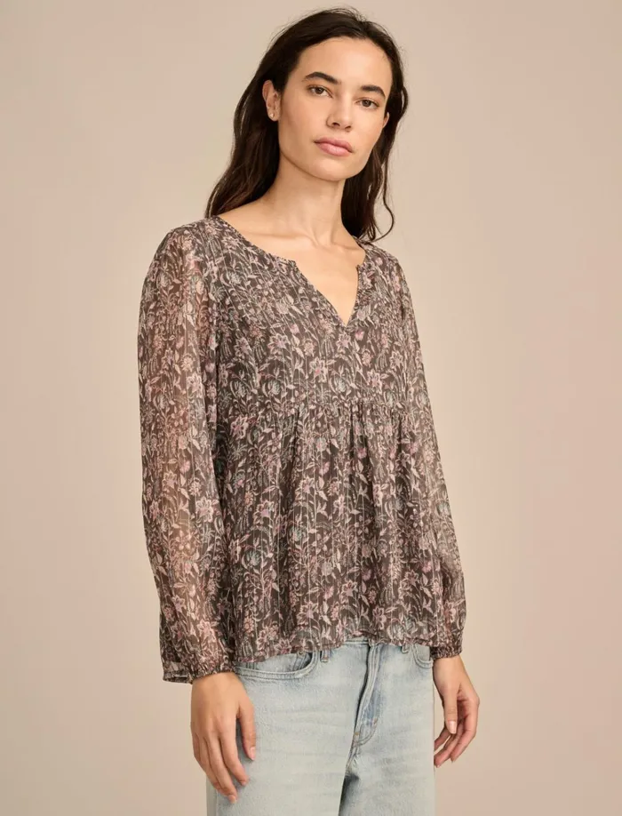 Open Neck Printed Peasant Top Raven Multi Women Lucky Brand Blouses
