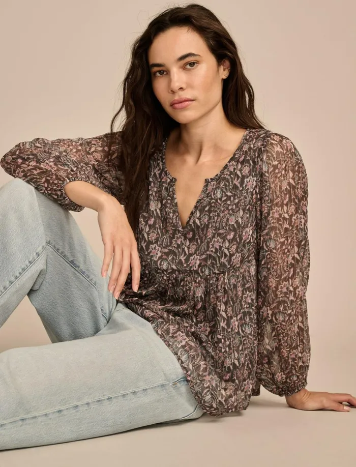 Open Neck Printed Peasant Top Raven Multi Women Lucky Brand Blouses