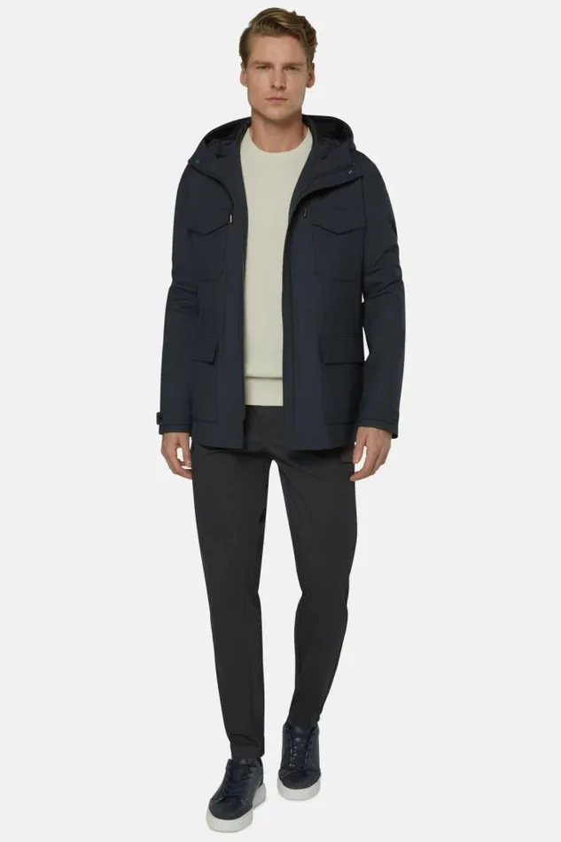 Outerwear Men Boggi Milano Windproof Laminated Wool Field Jacket Navy Blue