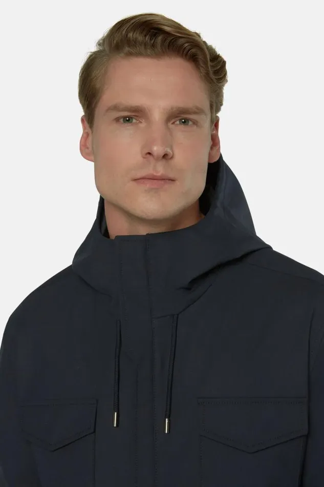 Outerwear Men Boggi Milano Windproof Laminated Wool Field Jacket Navy Blue