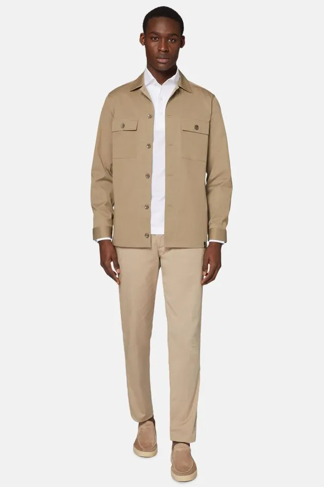 Overshirts Men Boggi Milano Dove Grey TencelCotton Camp Overshirt Taupe