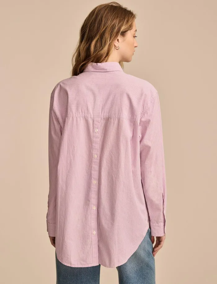 Oversized Button Back Top Purple Stripe Women Lucky Brand Blouses