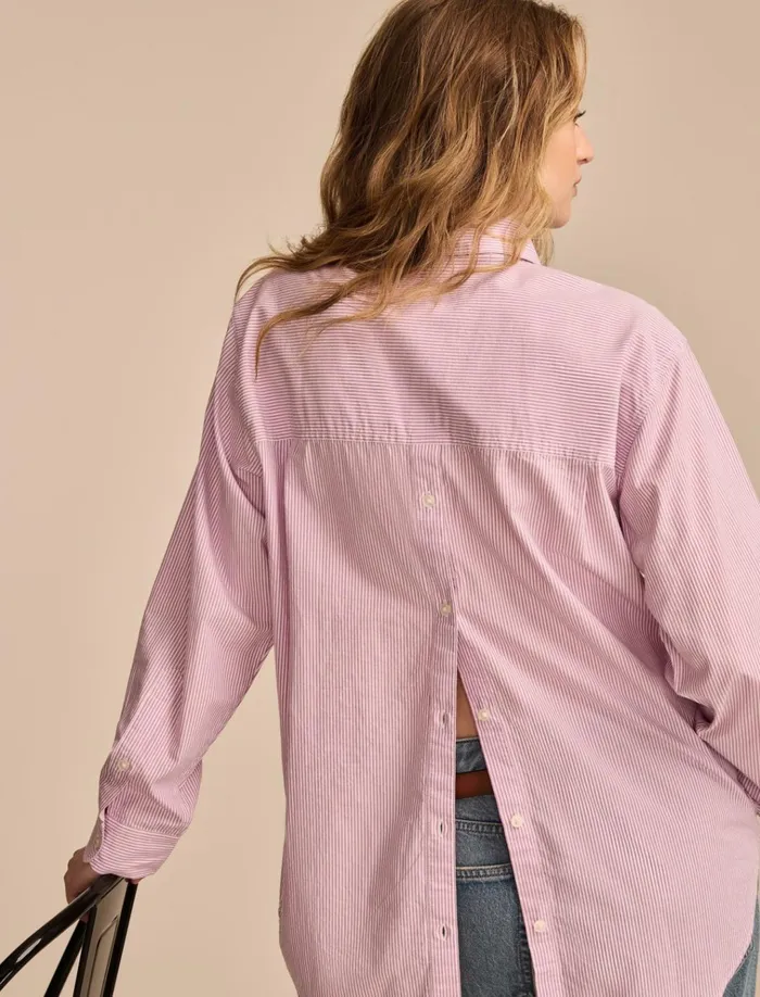 Oversized Button Back Top Purple Stripe Women Lucky Brand Blouses
