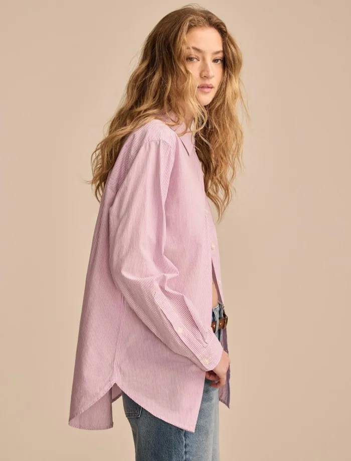 Oversized Button Back Top Purple Stripe Women Lucky Brand Blouses