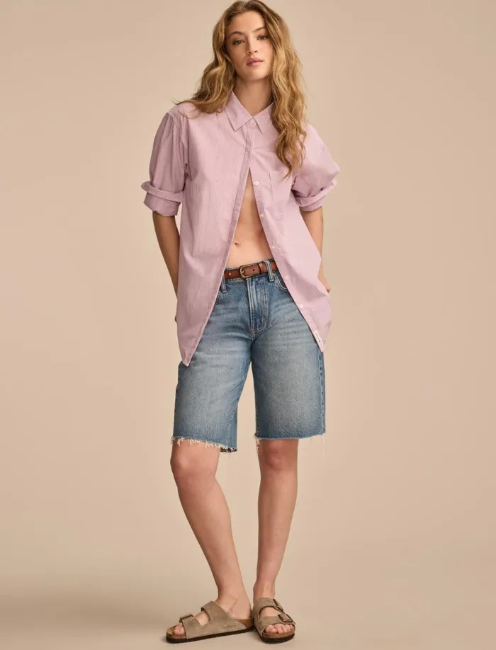 Oversized Button Back Top Purple Stripe Women Lucky Brand Blouses