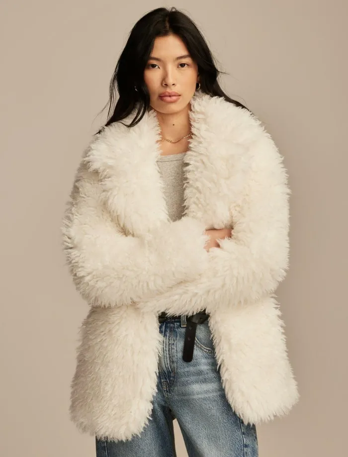 Oversized Faux Fur Jacket Cream Women Lucky Brand Jackets and Outerwear