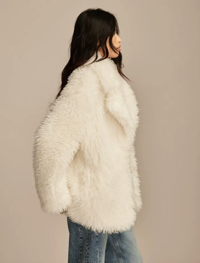 Oversized Faux Fur Jacket Cream Women Lucky Brand Jackets and Outerwear
