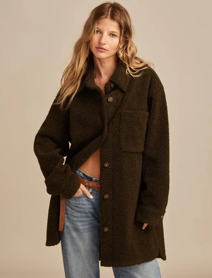 Oversized Shirt Jacket Olive Wash Women Lucky Brand Jackets and Outerwear