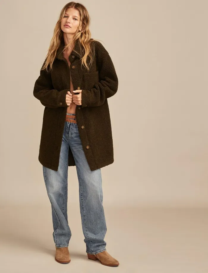 Oversized Shirt Jacket Olive Wash Women Lucky Brand Jackets and Outerwear