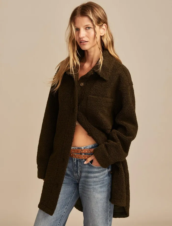 Oversized Shirt Jacket Olive Wash Women Lucky Brand Jackets and Outerwear