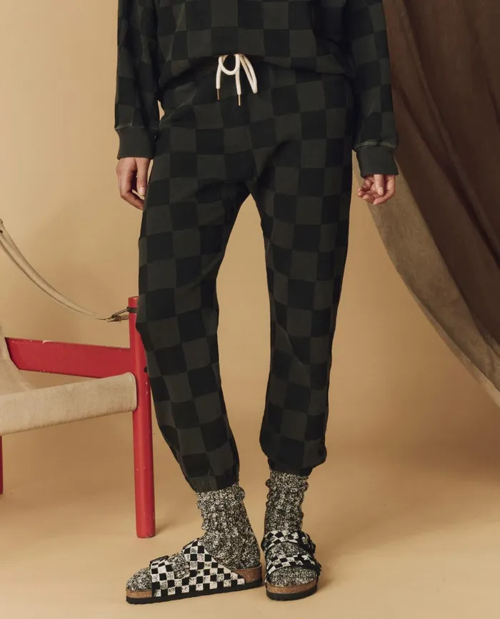 Pants Women The Great The Hand Stamped Stadium Sweatpant Washed Black With Black Check