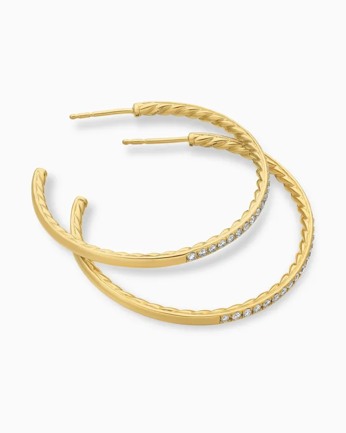Pav Hoop Earrings In 18K Yellow Gold With Diamonds 38mm Women David Yurman Hoop Pav Hoop Earrings In 18K Yellow Gold With Diamonds 38mm Women David Yurman Hoop