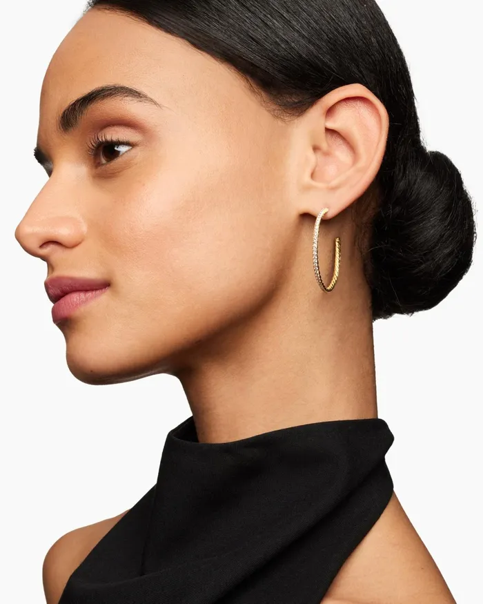 Pav Hoop Earrings In 18K Yellow Gold With Diamonds 38mm Women David Yurman Hoop Pav Hoop Earrings In 18K Yellow Gold With Diamonds 38mm Women David Yurman Hoop