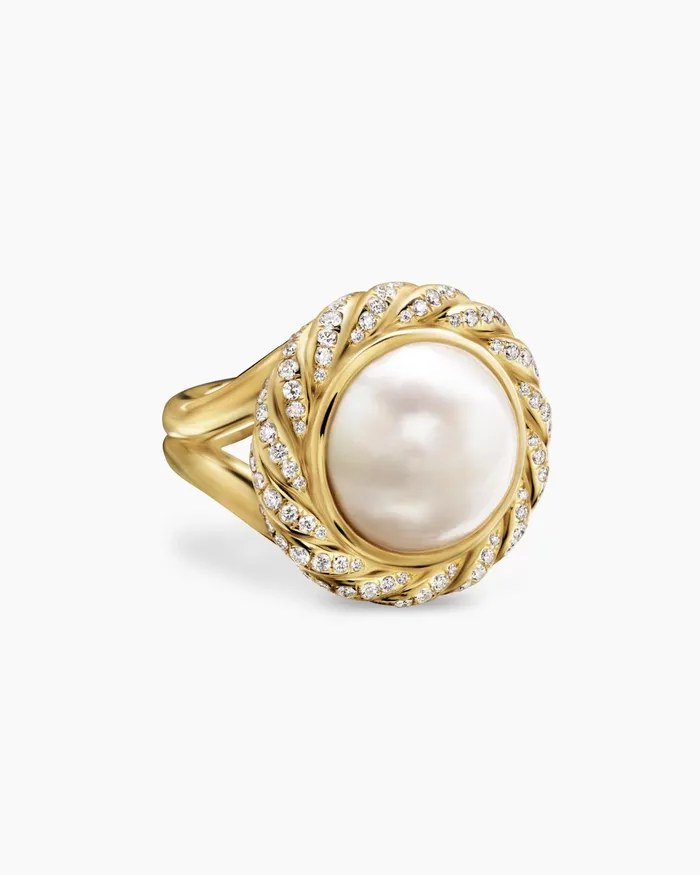 Pearl Classics Cable Halo Ring In 18K Yellow Gold With Diamonds 21mm Women David Yurman Statement