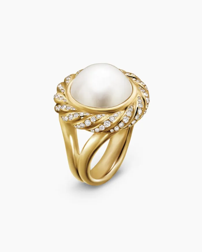Pearl Classics Cable Halo Ring In 18K Yellow Gold With Diamonds 21mm Women David Yurman Statement Pearl Classics Cable Halo Ring In 18K Yellow Gold With Diamonds 21mm Women David Yurman Statement