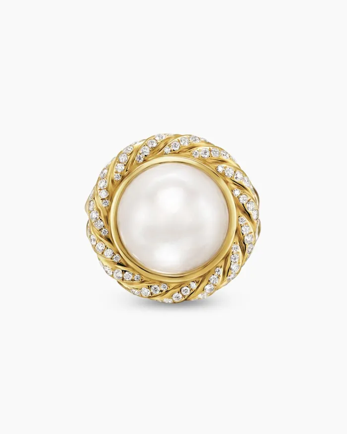 Pearl Classics Cable Halo Ring In 18K Yellow Gold With Diamonds 21mm Women David Yurman Statement Pearl Classics Cable Halo Ring In 18K Yellow Gold With Diamonds 21mm Women David Yurman Statement