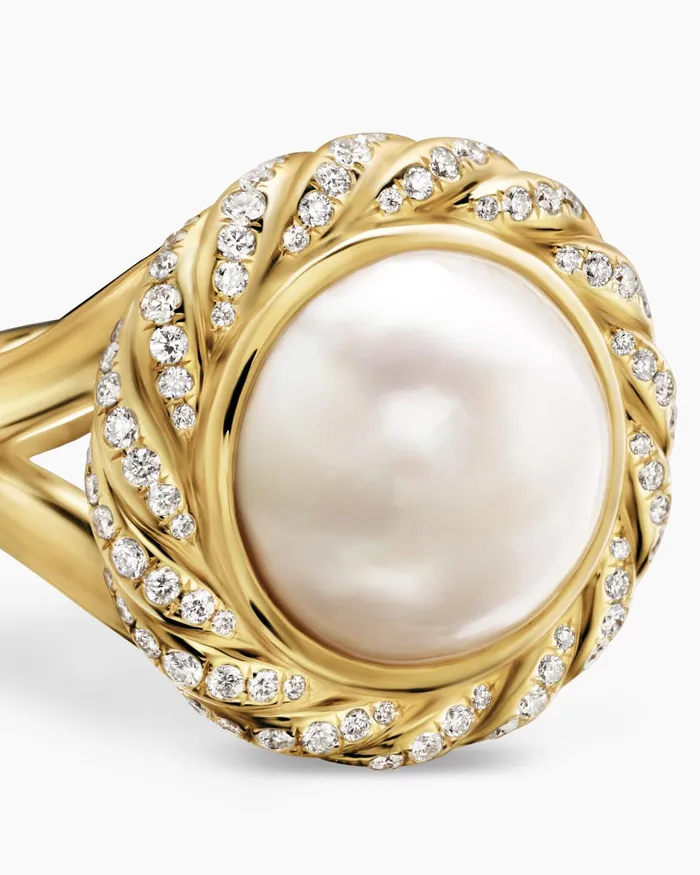 Pearl Classics Cable Halo Ring In 18K Yellow Gold With Diamonds 21mm Women David Yurman Statement Pearl Classics Cable Halo Ring In 18K Yellow Gold With Diamonds 21mm Women David Yurman Statement