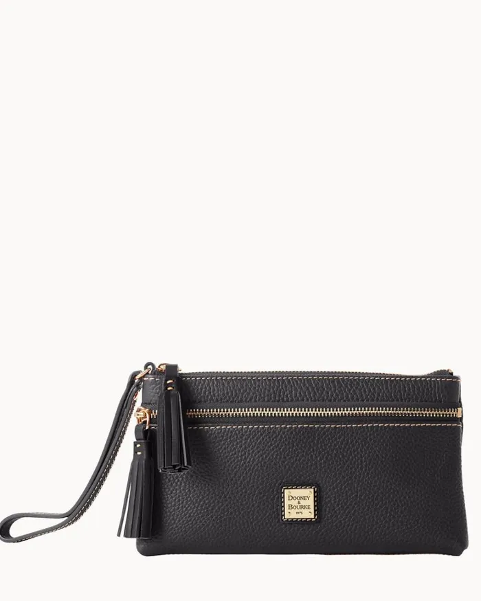 Pebble Grain Double Zip Wristlet Black Black Women Dooney and Bourke Wallets