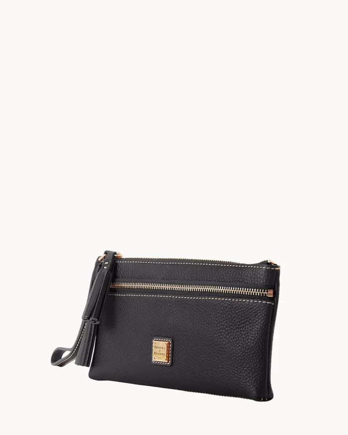 Pebble Grain Double Zip Wristlet Black Black Women Dooney and Bourke Wallets Pebble Grain Double Zip Wristlet Black Black Women Dooney and Bourke Wallets