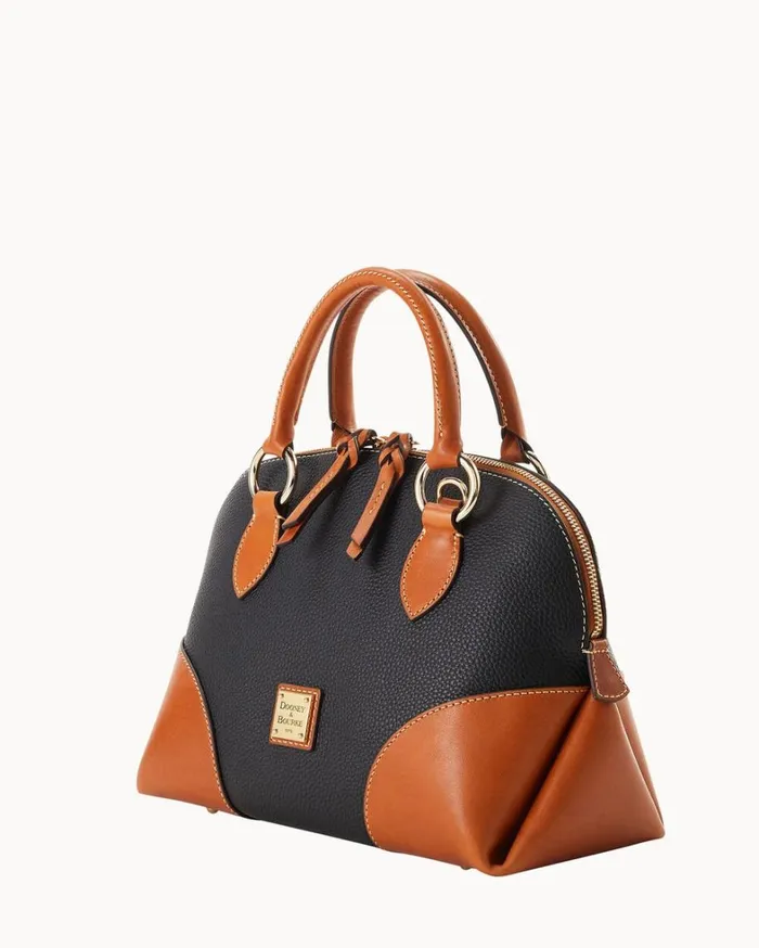 Pebble With Florentine Trim Domed Satchel Black Women Dooney and Bourke Satchels