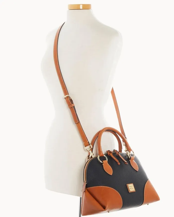 Pebble With Florentine Trim Domed Satchel Black Women Dooney and Bourke Satchels