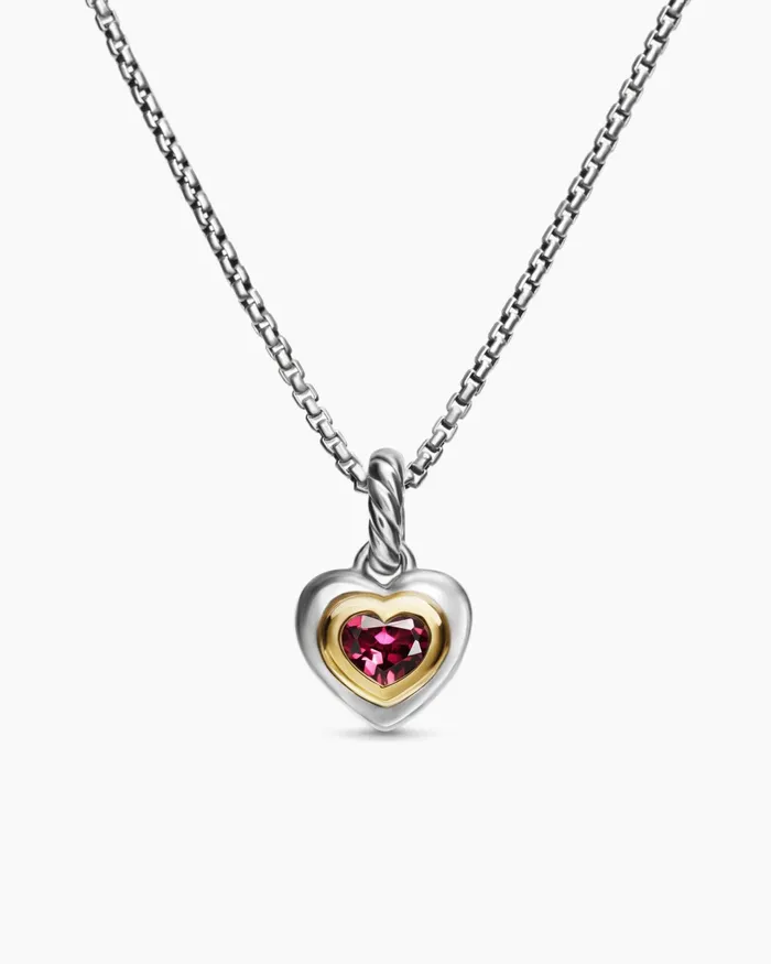 Petite Cable Heart Pendant Necklace In Sterling Silver With 14K Yellow Gold And Rhodolite Garnet 171mm Women David Yurman Pendant Petite Cable Heart Pendant Necklace In Sterling Silver With 14K Yellow Gold And Rhodolite Garnet 171mm Women David Yurman Pendant