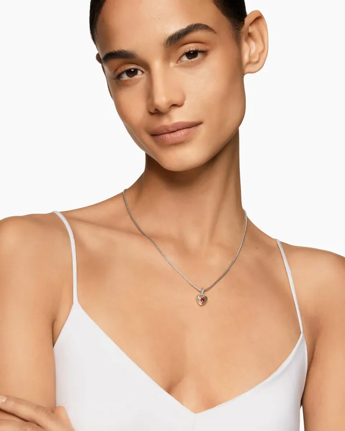 Petite Cable Heart Pendant Necklace In Sterling Silver With 14K Yellow Gold And Rhodolite Garnet 171mm Women David Yurman Pendant Petite Cable Heart Pendant Necklace In Sterling Silver With 14K Yellow Gold And Rhodolite Garnet 171mm Women David Yurman Pendant