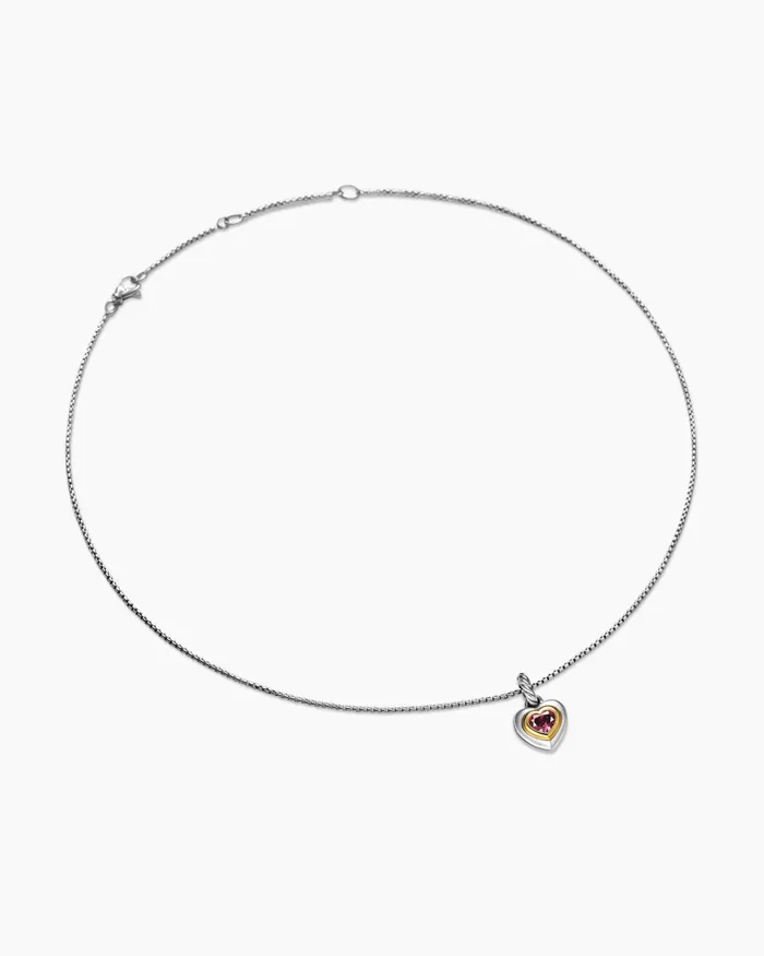Petite Cable Heart Pendant Necklace In Sterling Silver With 14K Yellow Gold And Rhodolite Garnet 171mm Women David Yurman Pendant Petite Cable Heart Pendant Necklace In Sterling Silver With 14K Yellow Gold And Rhodolite Garnet 171mm Women David Yurman Pendant