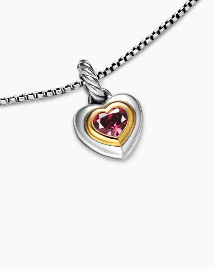Petite Cable Heart Pendant Necklace In Sterling Silver With 14K Yellow Gold And Rhodolite Garnet 171mm Women David Yurman Pendant Petite Cable Heart Pendant Necklace In Sterling Silver With 14K Yellow Gold And Rhodolite Garnet 171mm Women David Yurman Pendant