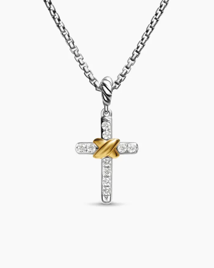 Petite Cross Necklace In Sterling Silver With 18K Yellow Gold With Diamonds 208mm Women David Yurman Pendant Petite Cross Necklace In Sterling Silver With 18K Yellow Gold With Diamonds 208mm Women David Yurman Pendant