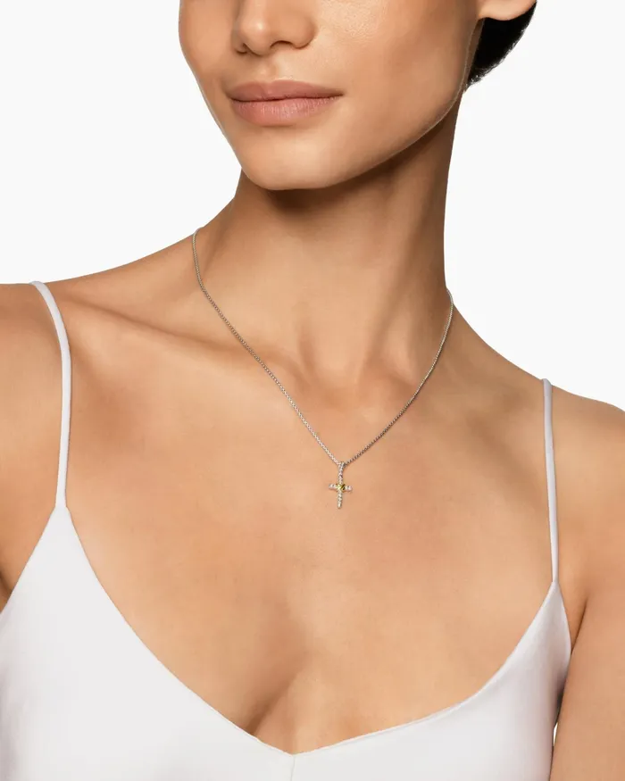 Petite Cross Necklace In Sterling Silver With 18K Yellow Gold With Diamonds 208mm Women David Yurman Pendant Petite Cross Necklace In Sterling Silver With 18K Yellow Gold With Diamonds 208mm Women David Yurman Pendant