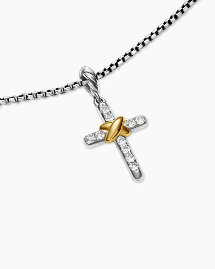 Petite Cross Necklace In Sterling Silver With 18K Yellow Gold With Diamonds 208mm Women David Yurman Pendant Petite Cross Necklace In Sterling Silver With 18K Yellow Gold With Diamonds 208mm Women David Yurman Pendant