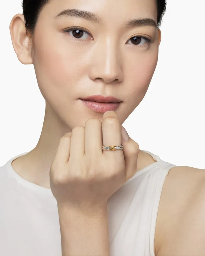 Petite X Ring In Sterling Silver With 18K Yellow Gold 4mm Women David Yurman Petite Petite X Ring In Sterling Silver With 18K Yellow Gold 4mm Women David Yurman Petite