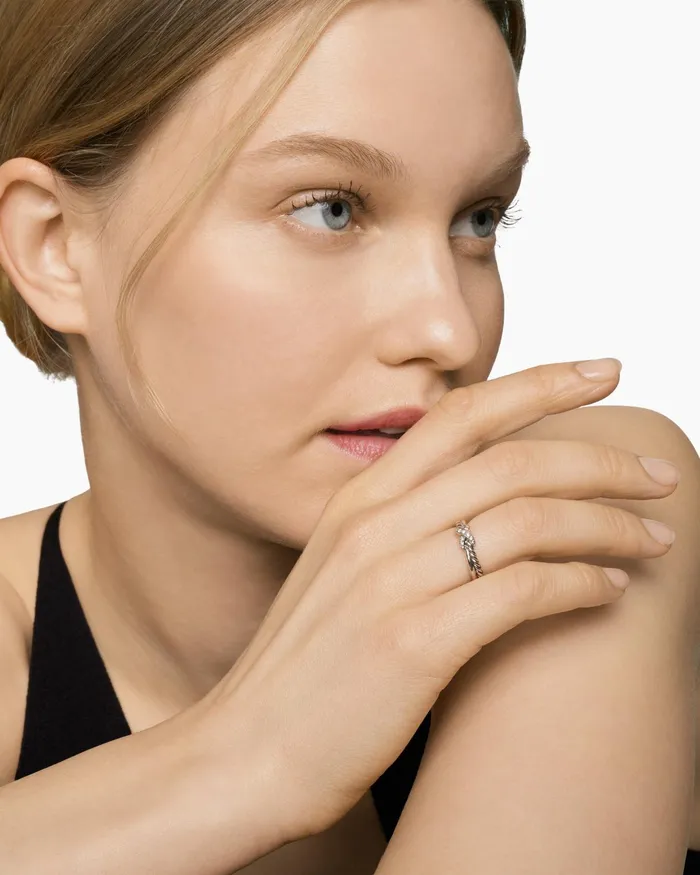 Petite X Ring In Sterling Silver With Diamonds 4mm Women David Yurman Petite Petite X Ring In Sterling Silver With Diamonds 4mm Women David Yurman Petite
