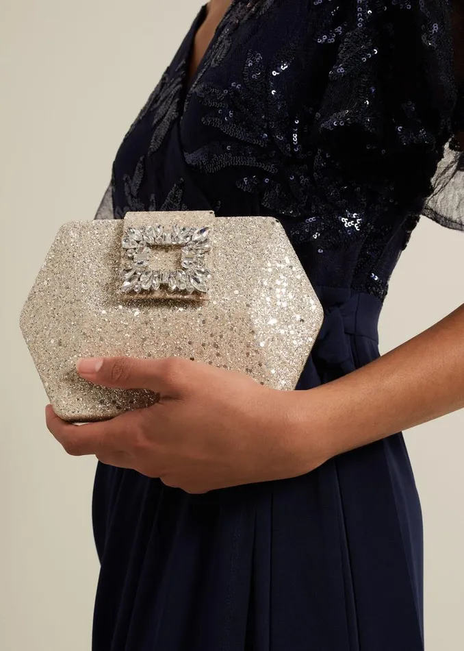 Phase Eight Bags and Clutches Glitter Embellished Hexagon Bag Gold 8211 Women Phase Eight Bags and Clutches Glitter Embellished Hexagon Bag Gold 8211 Women