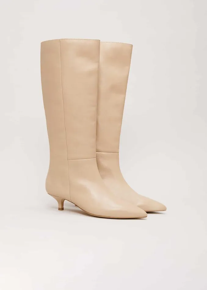 Phase Eight Boots Knee High Kitten Heel Boot Cream 8211 Women