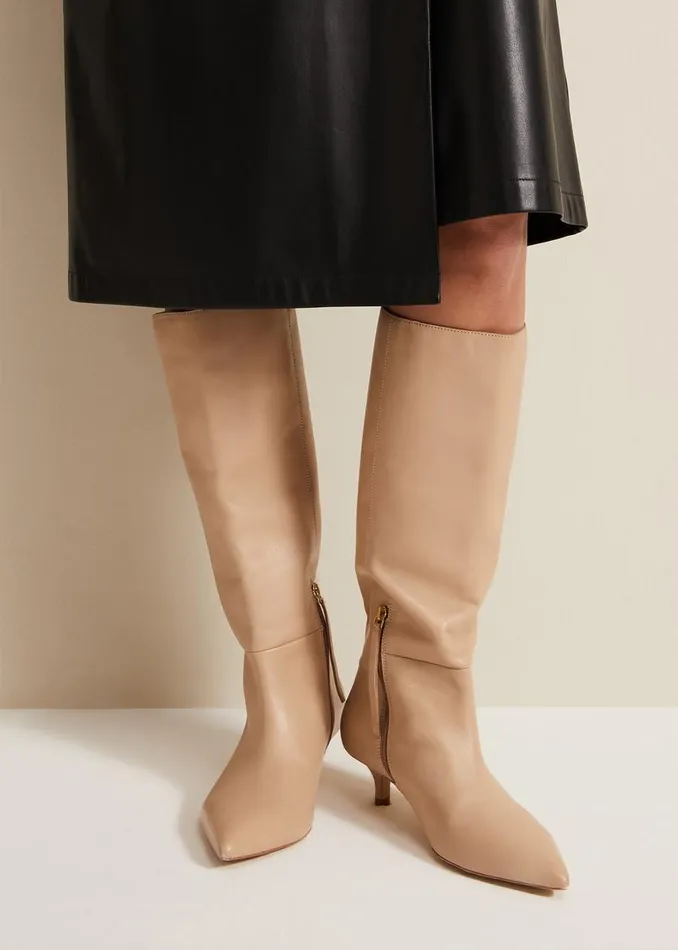 Phase Eight Boots Knee High Kitten Heel Boot Cream 8211 Women