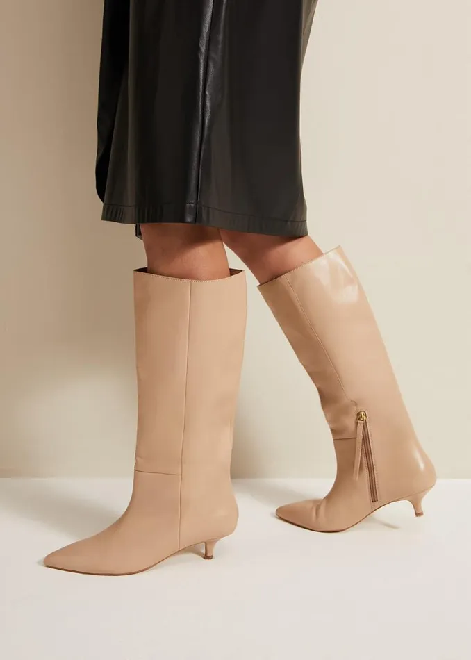 Phase Eight Boots Knee High Kitten Heel Boot Cream 8211 Women